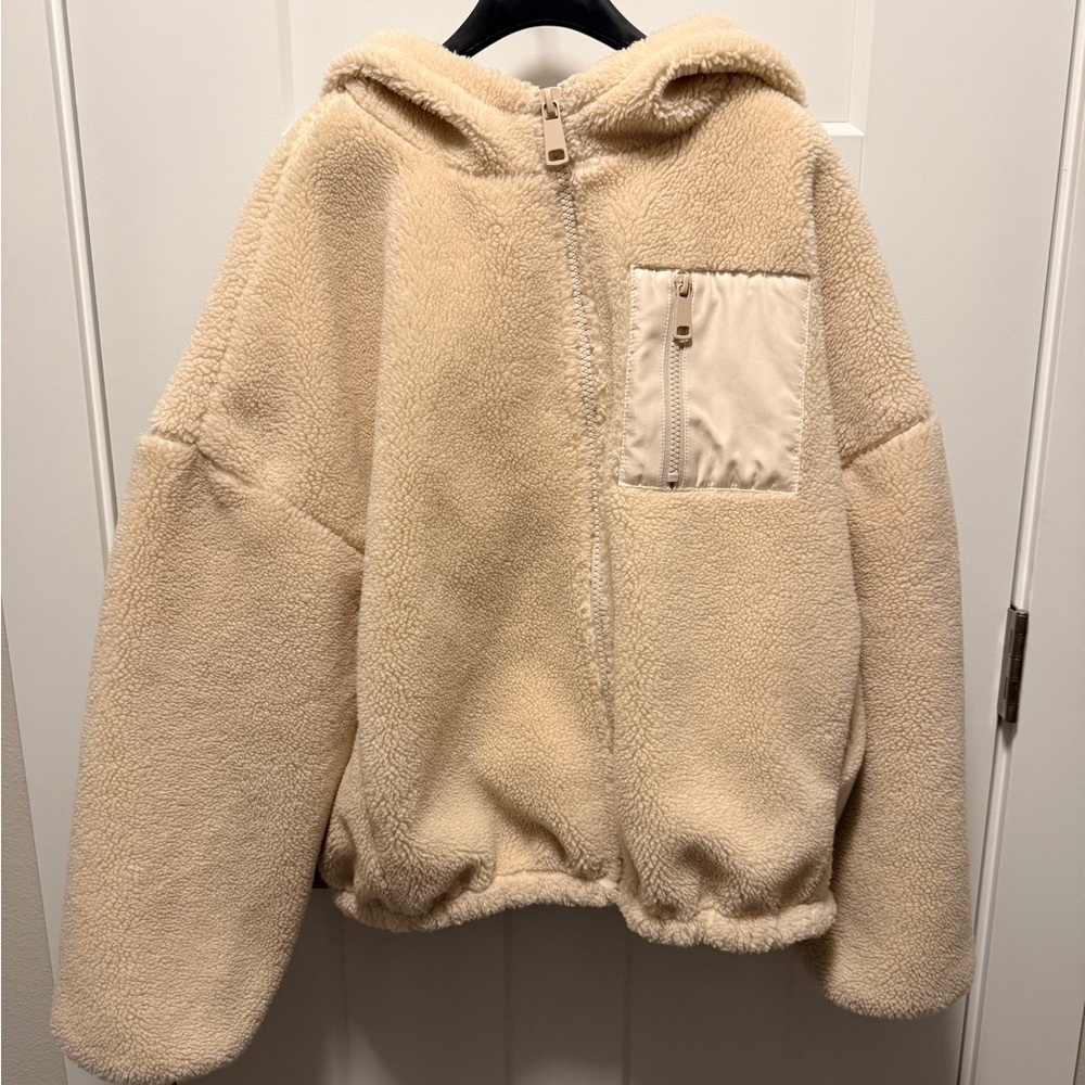 Elegant Cream Teddy Jacket with Hood